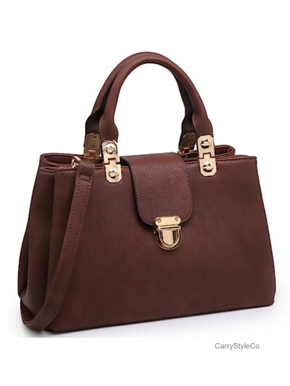 Vegan Leather Satchel Handbag Top Handle Tote Shoulder Bag Detachable Strap